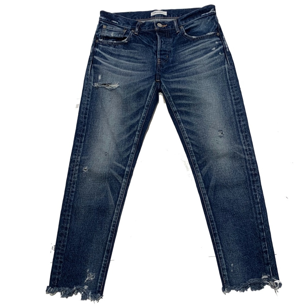 Moussy Distressed Dark Blue Ankle Crop Jeans